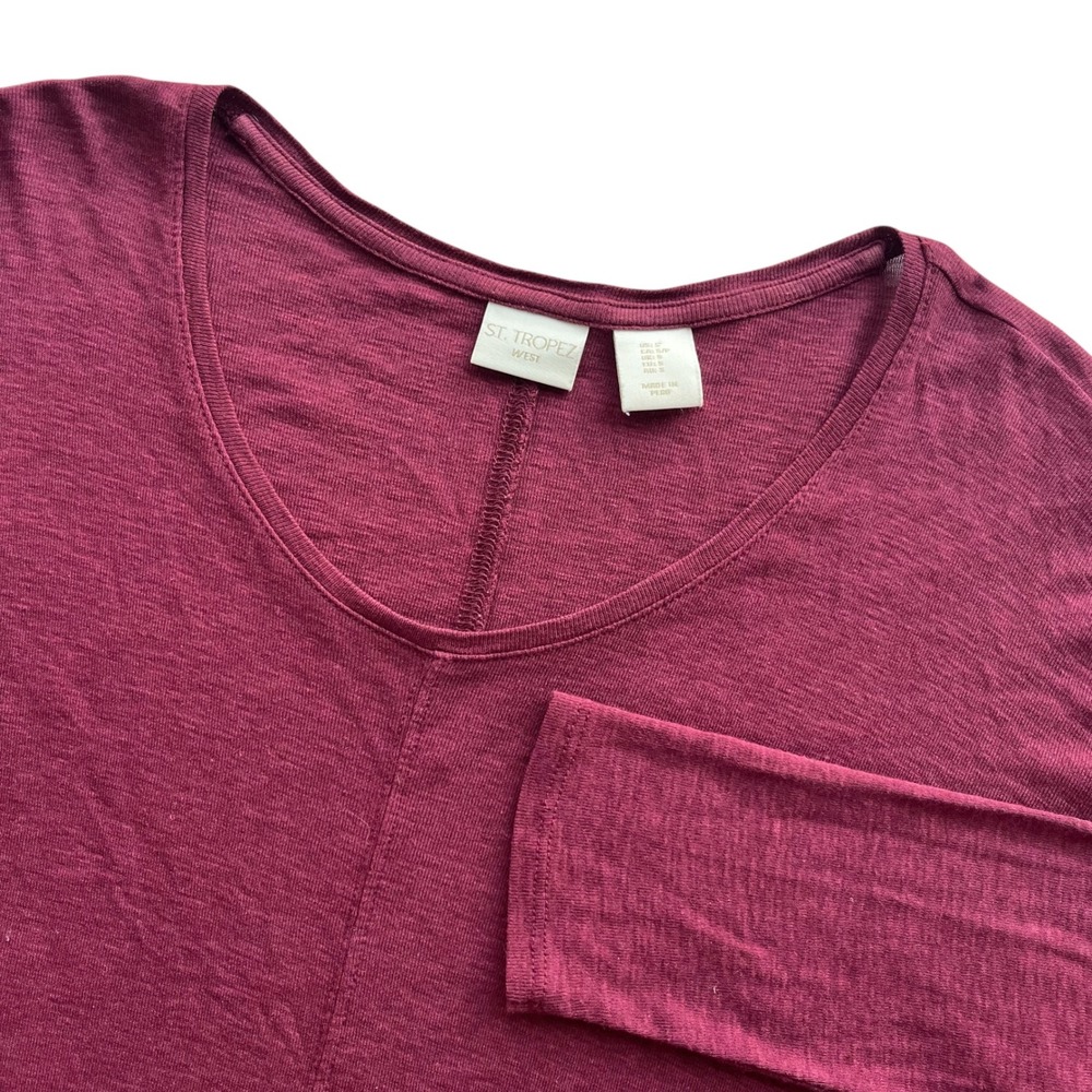 ST TROPEZ WEST Women S Burgundy Long Sleeve V Neck Top Tee Classic Layering Chic
